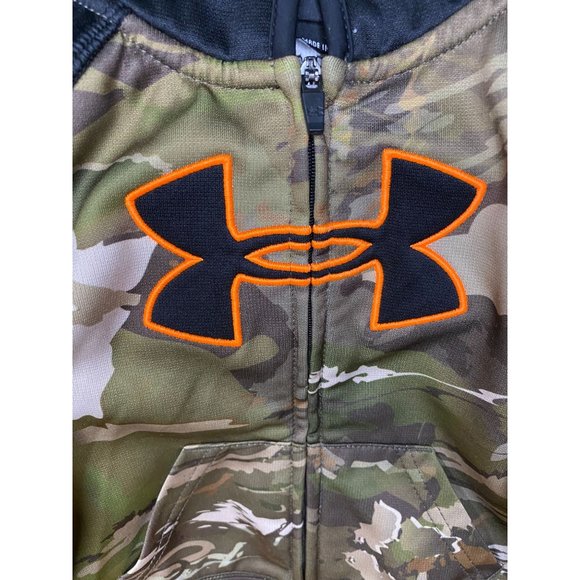 UNDER ARMOR JACKET 18 Mo.- Camo Black Orange Hooded Zipper - Excellent Condition - Picture 2 of 9